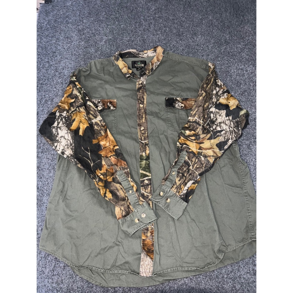 RedHead Mens 2XL Olive Green Camouflage Long Sleeve Button Down Cotton Shirt